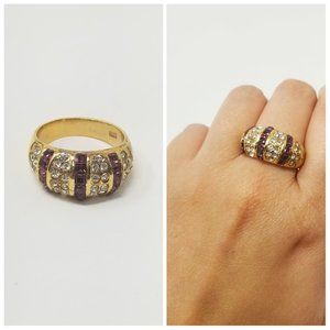 DAC Dark Purple Amethyst & Clear Zircon Pave Gold Finish Ring | Ring Size 8.5